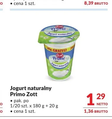 Jogurt naturalny Primo Zott promocja w Makro