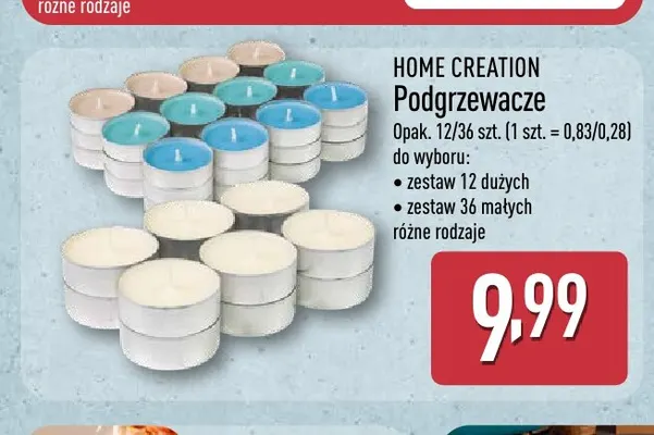 Podgrzewacze zestaw 12 dużych Home Creation promocja w Aldi
