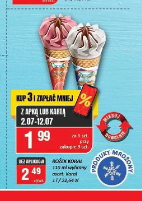 Lody rożek truskawkowy Koral promocja w Chorten