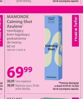 Nawilżający krem łagodzący podrażnienia do twarzy Calming Shot Azulene Mamonde promocja w Hebe