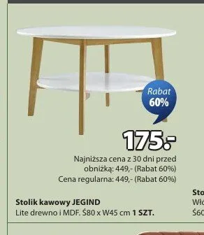 Stolik kawowy JEGIND lite drewno i MDF Ś80xW45cm promocja w Jysk