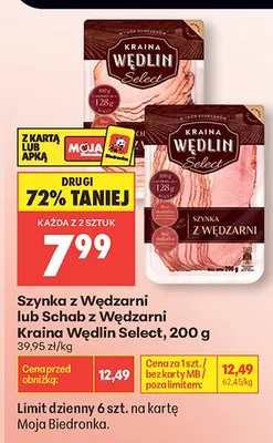 Szynka z Wędzarni lub Schab z Wędzarni Kraina Wędlin Select promocja w Biedronka