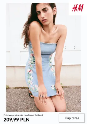 Sukienka dżinsowa bandeau z haftami H&M promocja w H&M