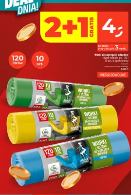 Worki z uszami do segregacji odpadów szkło 120 l 10-pak Anna Zaradna promocja w Dealz