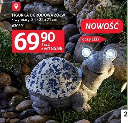 Figurka ogrodowa Żółw wymiary 34x22x21 cm oczy LED promocja w Selgros