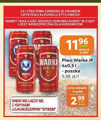 Piwo Warka Jasne Pełne 4-pak 500 ml promocja w Społem Częstochowa