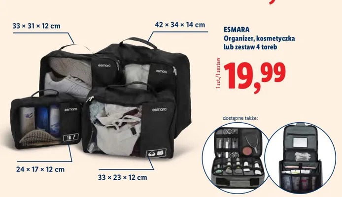 Organizer, kosmetyczka lub zestaw 4 toreb promocja w Lidl