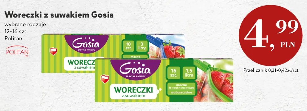 Woreczki z suwakiem 1,5 l Gosia promocja w Market Point