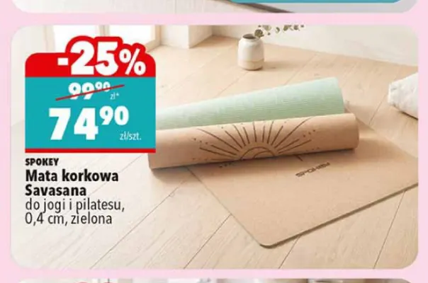 Mata korkowa Savasana do jogi i pilatesu 0,4 cm zielona Spokey promocja w Biedronka