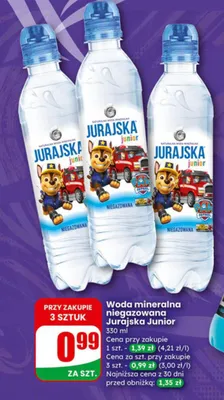 Woda mineralna niegazowana Jurajska Junior promocja w Dino