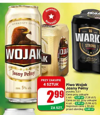 Piwo Wojak Jasny Pełny puszka promocja w Dino