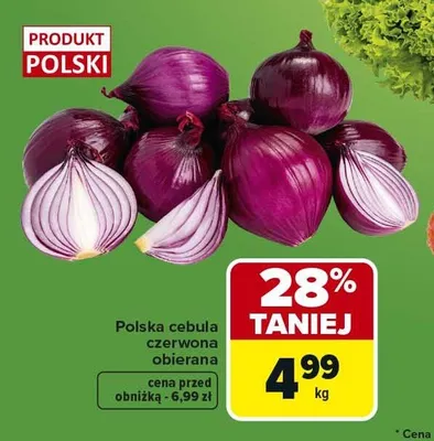 Polska cebula czerwona obierana promocja w Carrefour