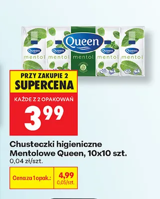 Chusteczki higieniczne mentolowe Queen 10-pak promocja w Biedronka