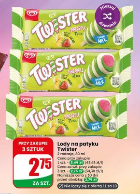 Lody na patyku Twister Pineapple promocja w Dino
