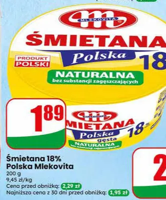Śmietana 18% Polska Mlekovita promocja w Dino