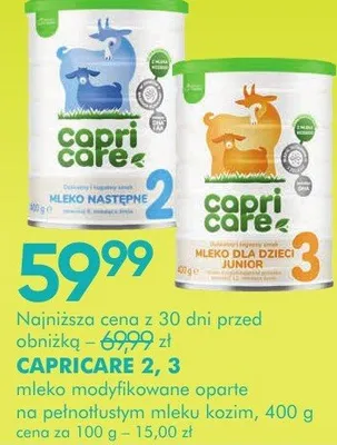 Mleko modyfikowane CAPRICARE mleko modyfikowane oparte o naturalnym mleku kozim, 400 g promocja w Makro