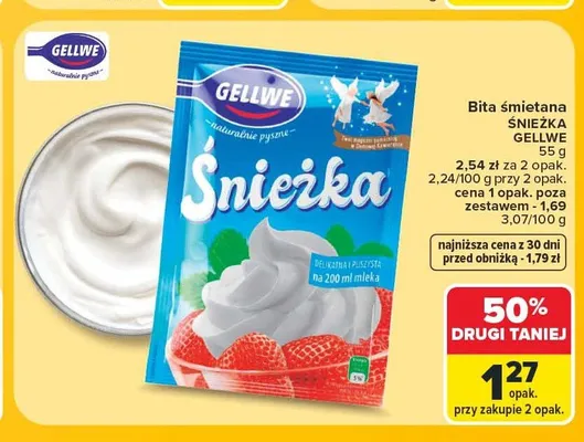 Bita śmietana Śnieżka Gellwe promocja w Carrefour Market