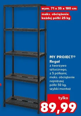 Regał z tworzywa sztucznego, z 5 półkami, maks. obciążenie najniższej półki 50 kg, szybki montaż promocja w Kaufland