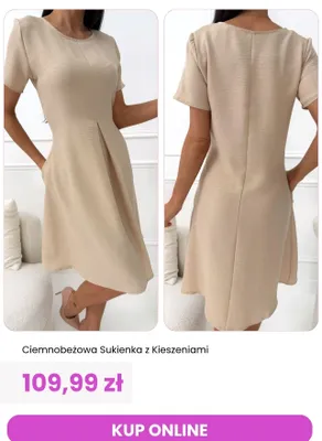 Sukienka ciemnobeżowa z kieszeniami ModnaKiecka.pl promocja w Modna Kiecka
