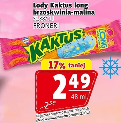 Lody Kaktus long brzoskwinia-malina Froneri promocja w Prim Market