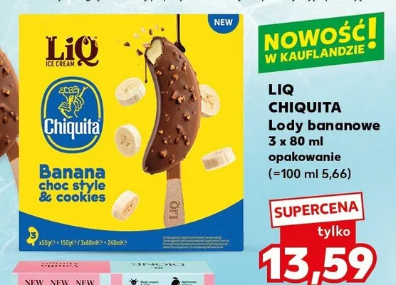 Lody bananowe LiQ Chiquita Banana choc style & cookies promocja w Kaufland