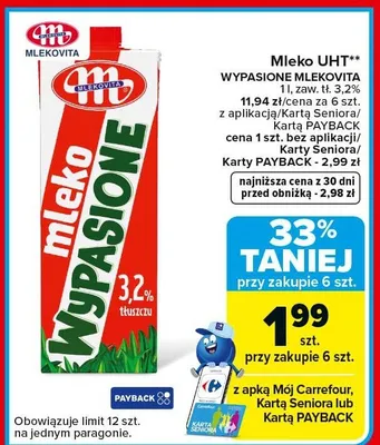 Mleko UHT wypasione 3,2% promocja w Carrefour