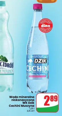 Woda mineralna gazowana niskonasycona WK Dzik Cechini Muszyna promocja w Dino
