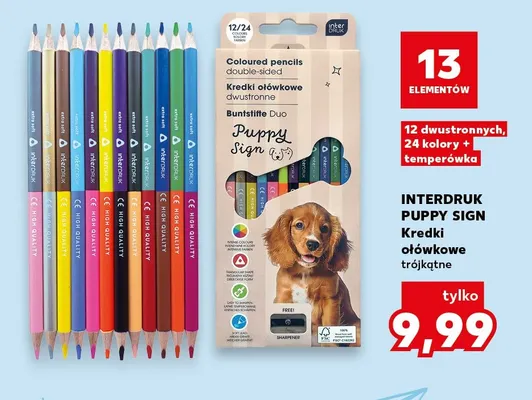 Kredki ołówkowe trójkątne dwustronne Interdruk Puppy Sign promocja w Kaufland