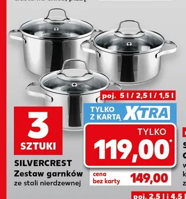 Zestaw garnków ze stali nierdzewnej Silvercrest promocja w Kaufland