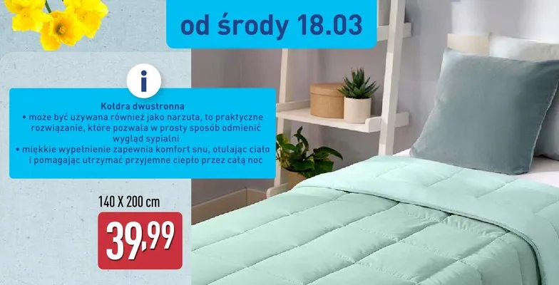 Kołdra dwustronna 140x200 cm promocja w Aldi