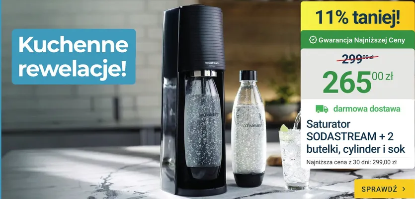 Saturator SodaStream + 2 butelki cylinder i sok promocja w ERLI