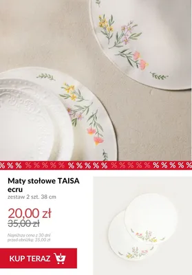 Maty stołowe Taisa ecru 2-pak 38 cm promocja w Homla