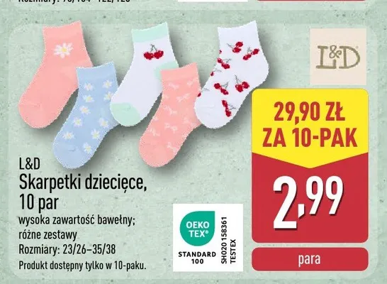 Skarpetki dziecięce L&D 10-pak promocja w Aldi