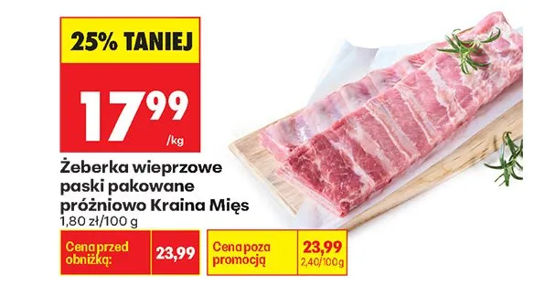 Żeberka wieprzowe paski pakowane próżniowo Kraina Mięs promocja w Biedronka