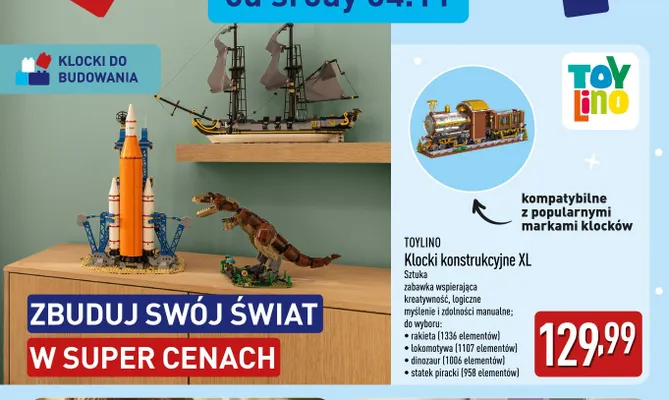 Klocki konstrukcyjne XL lokomotywa Toylino promocja w Aldi