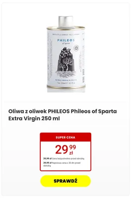 Oliwa z oliwek PHILEOS Phileos of Sparta Extra Virgin promocja w Media Expert