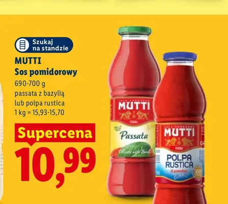 Sos pomidorowy passata z bazylią Mutti promocja w Lidl
