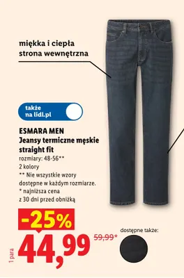 Jeansy termiczne męskie straight fit promocja w Lidl