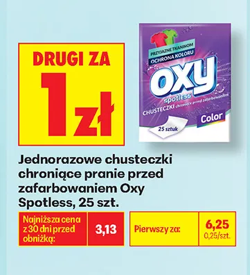 Jednorazowe chusteczki chroniące pranie przed zafarbowaniem Oxy Spotless promocja w Biedronka