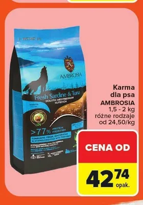 Karma dla psa Ambrosia Fresh Sardine & Tuna promocja w Carrefour Market