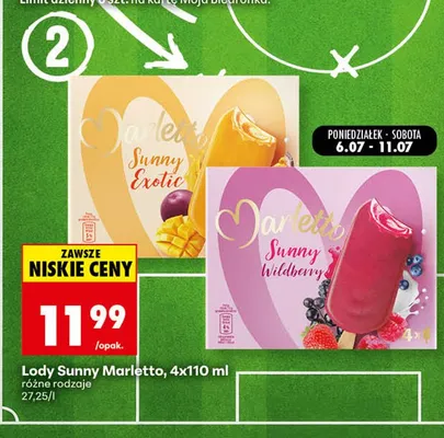 Lody Marletto Sunny Wildberry 4-pak 110 ml promocja w Biedronka