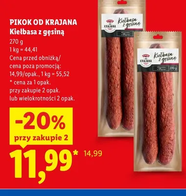 Kiełbasa z gęsiną Pikok od Krajana promocja w Lidl