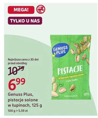 Pistacje Genuss Plus solone w łupinach, 125 g promocja w Rossmann
