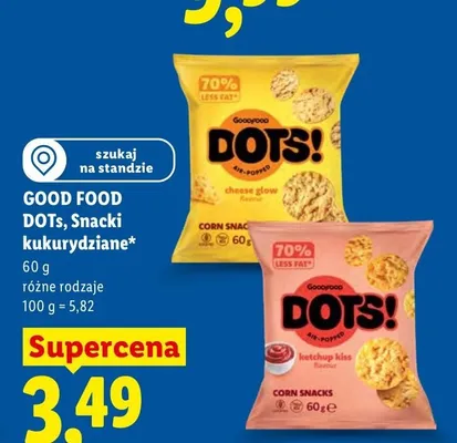 Snacki kukurydziane DOTS Ketchup Kiss Good Food promocja w Lidl