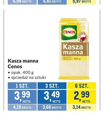 Kasza manna Cenos promocja w Makro