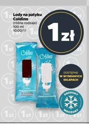 Lody o smaku śmietankowym w polewie kakaowej Coldino promocja w Netto