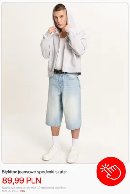 Błękitne jeansowe spodenki skater Cropp promocja w Cropp