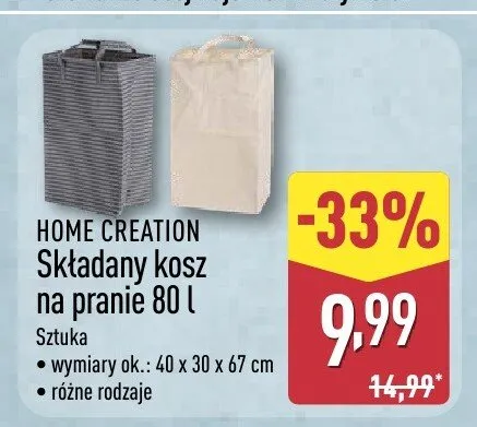 Składany kosz na pranie HOME CREATION 80l promocja w Aldi