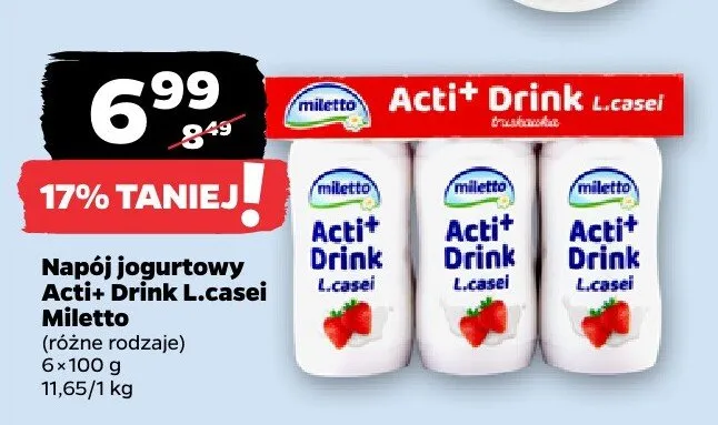 Napój jogurtowy Acti+ Drink L.casei Miletto promocja w Netto