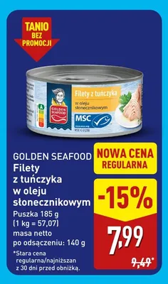 Filety z tuńczyka w oleju słonecznikowym Golden Seafood promocja w Aldi